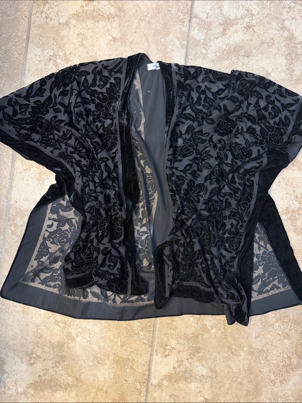Black Sheer Floral Burnout Kimono